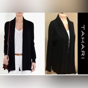 New With Tags Tahari 100% 2 Ply Cashmere Open Front Cardigan Black Size M